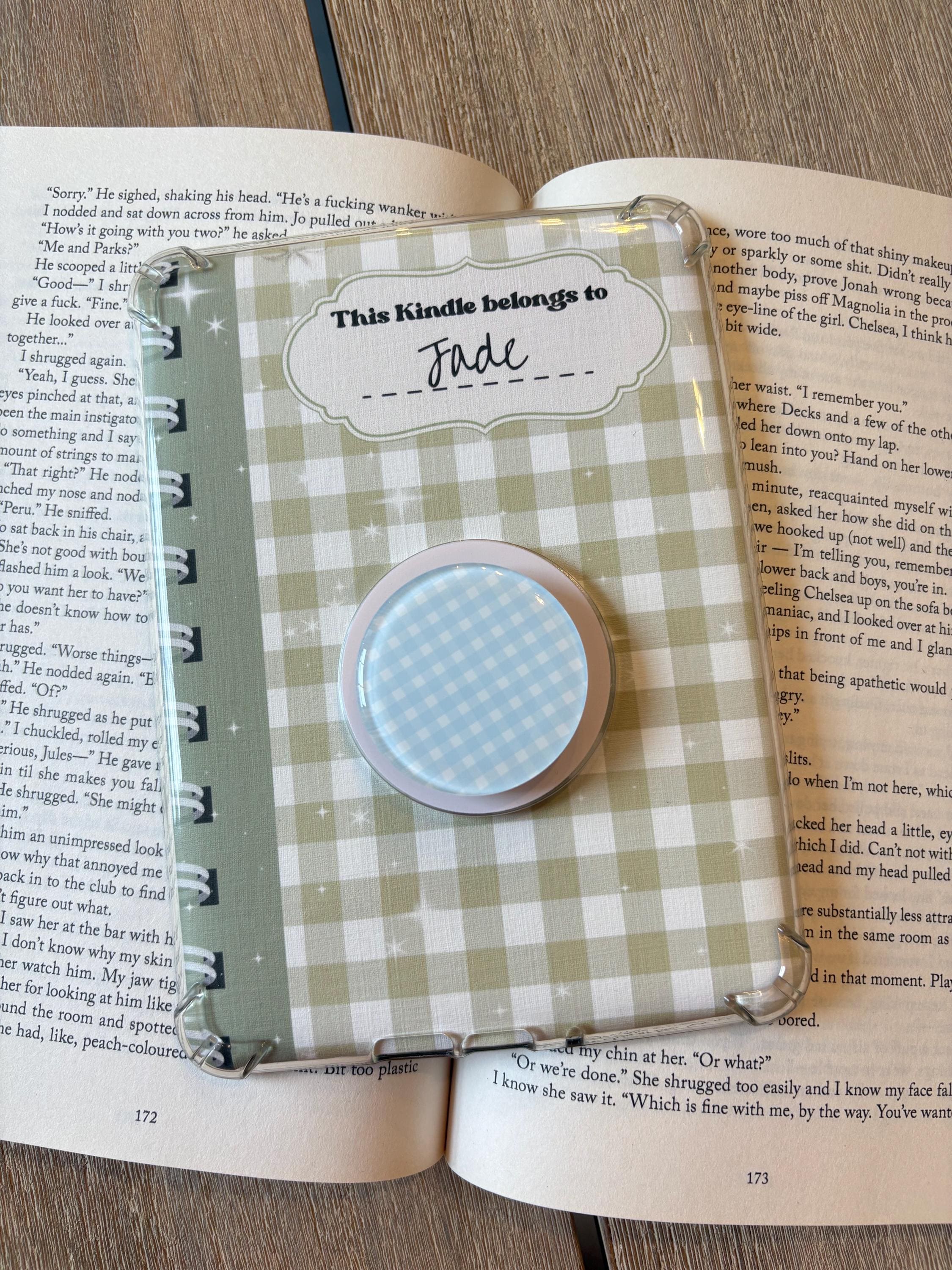 Gingham Magnetic kindle grips/ blue, pink, green and purple