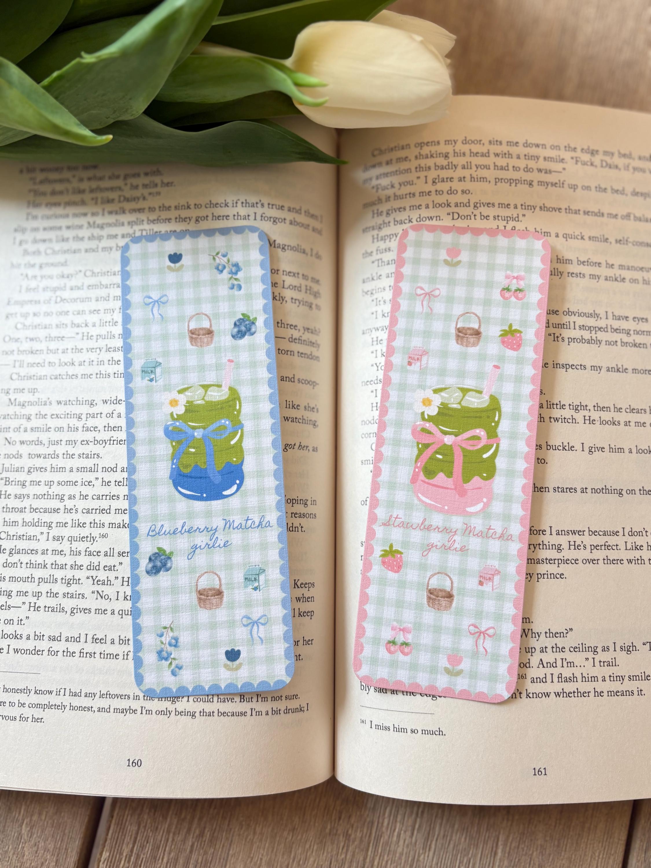 Matcha Bookmarks, Strawberry & Blueberry Aesthetic Bookmarks