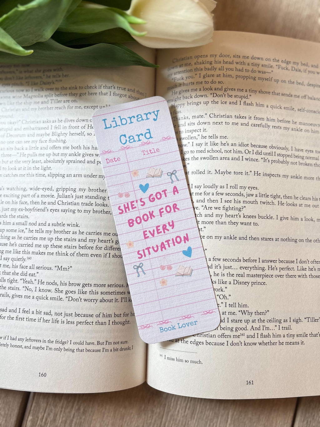 Library Card Bookmark, “She’s Got a Book for Every Situation”