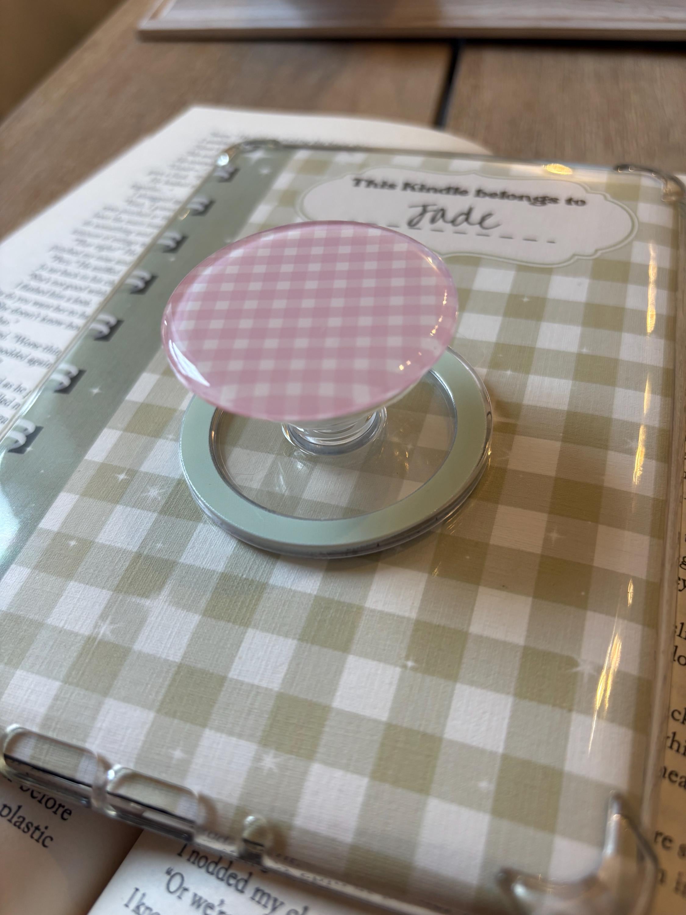 Gingham Magnetic kindle grips/ blue, pink, green and purple