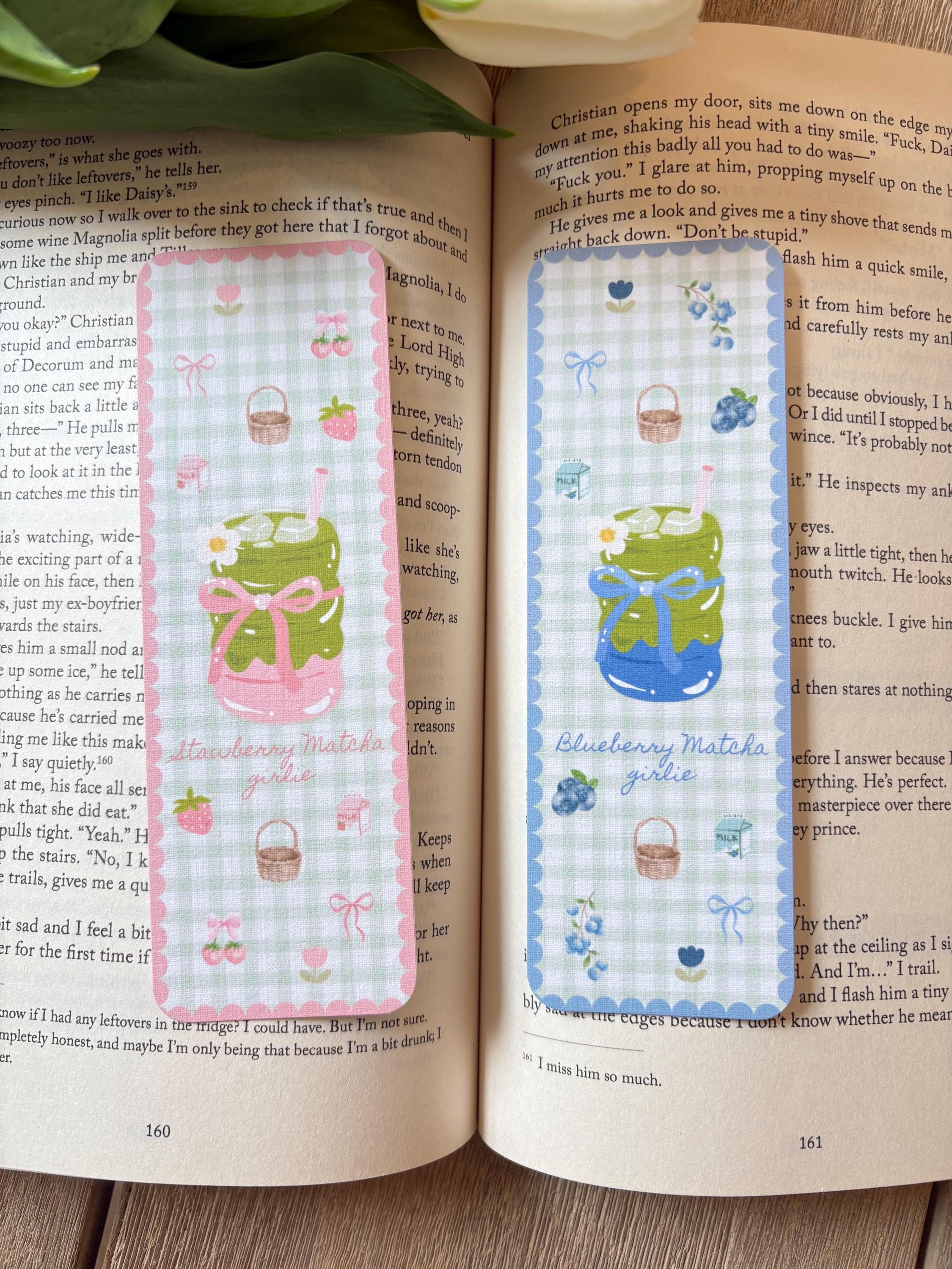 Matcha Bookmarks, Strawberry & Blueberry Aesthetic Bookmarks