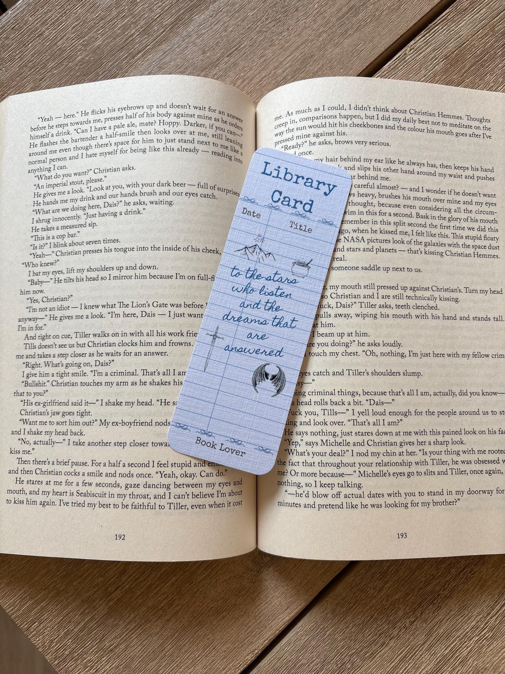 Library card bookmark,To The Stars Who Listen quote