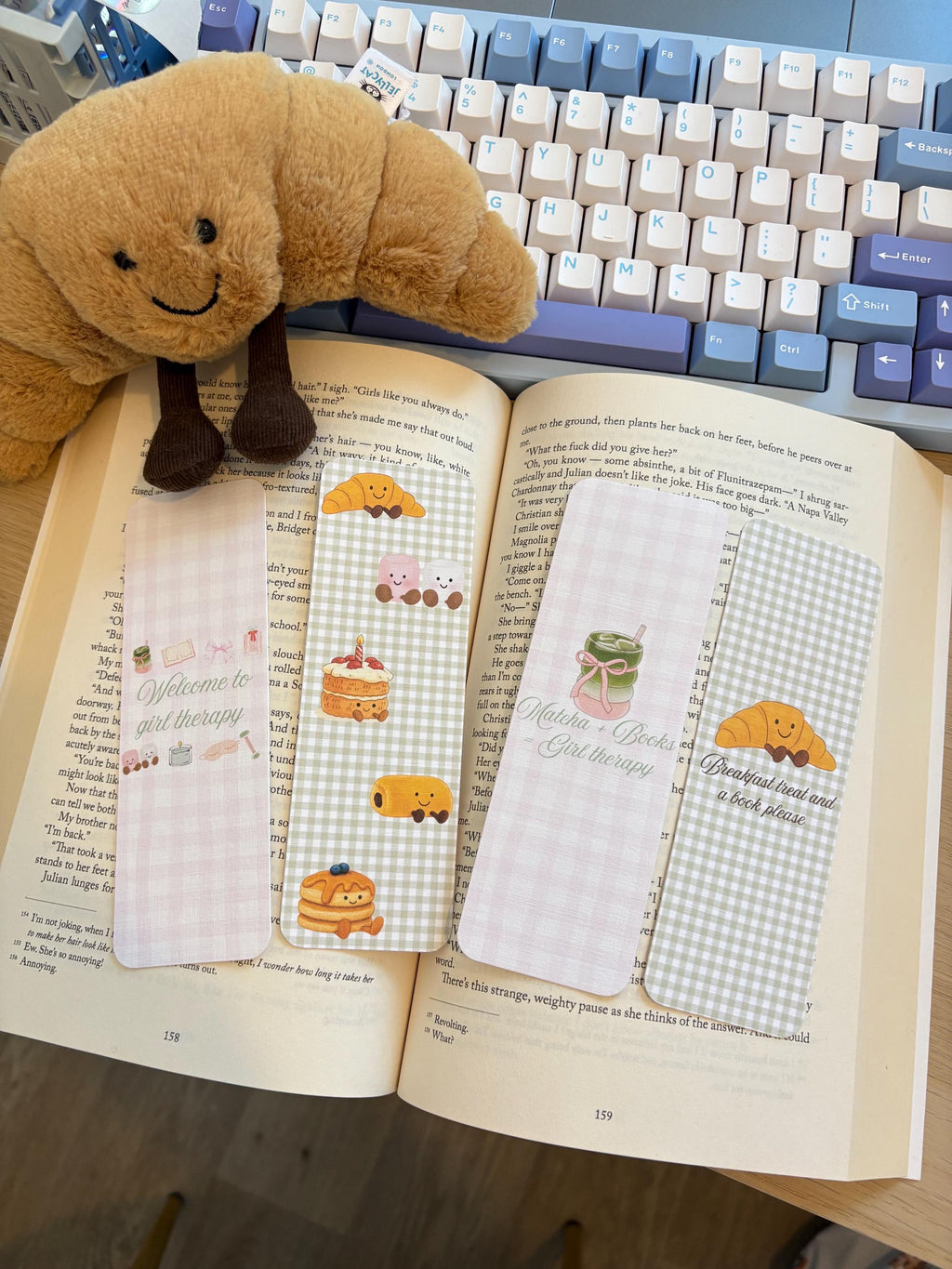 Girly Gingham Bookmarks/ matcha, girl therapy, pastries plushie bookmarks