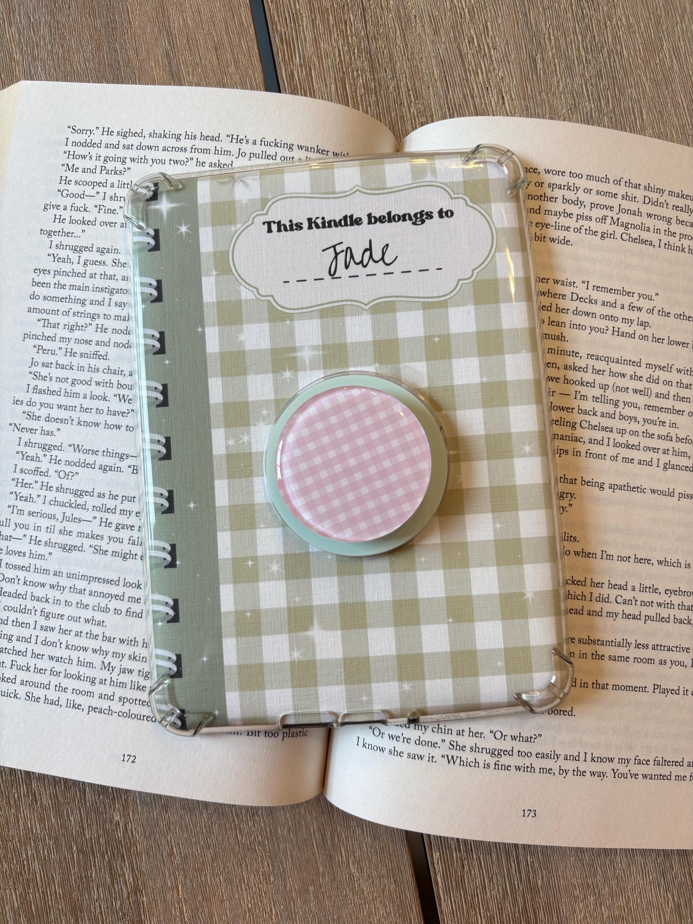 Gingham Magnetic kindle grips/ blue, pink, green and purple