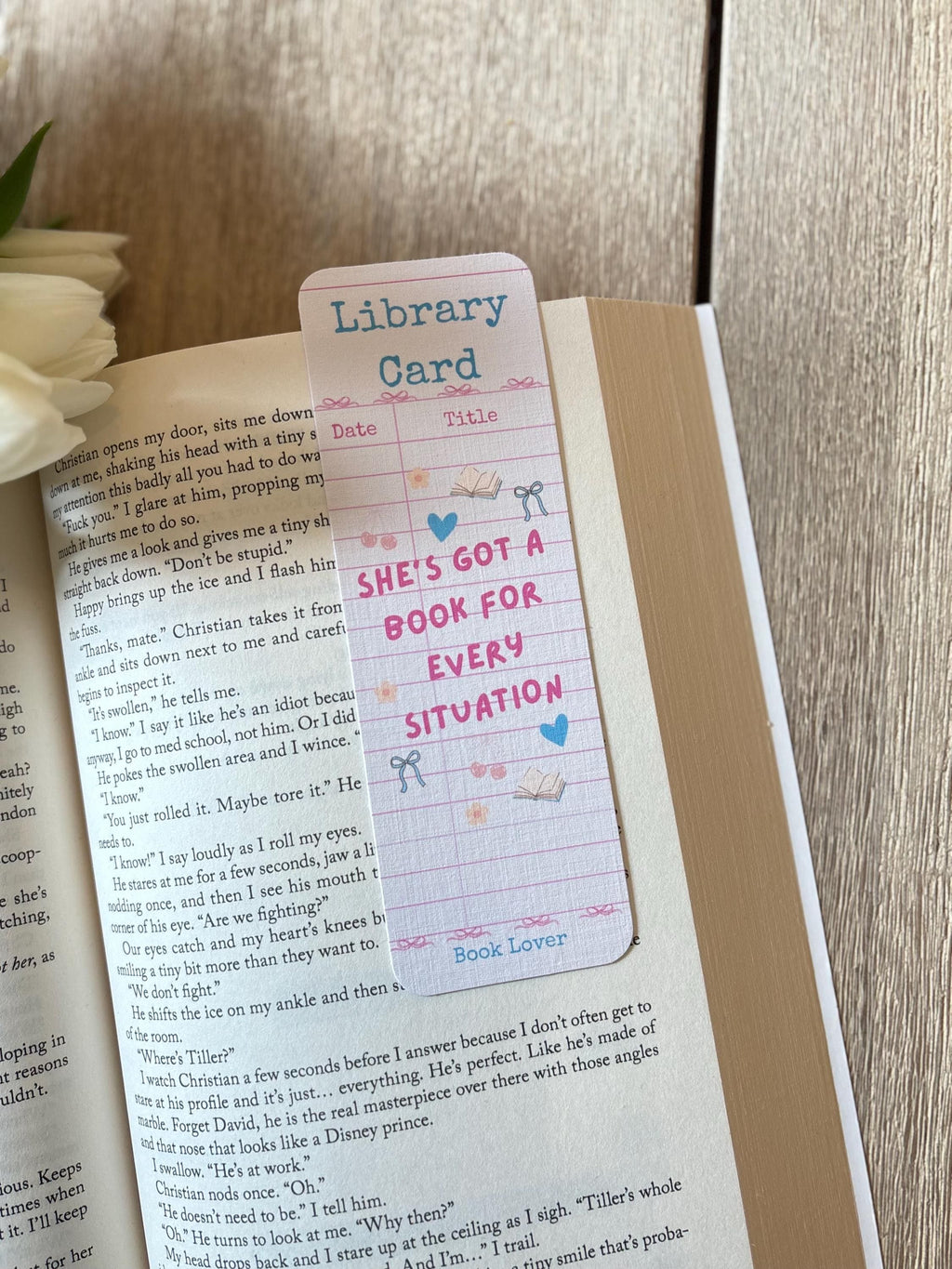 Library Card Bookmark, “She’s Got a Book for Every Situation”