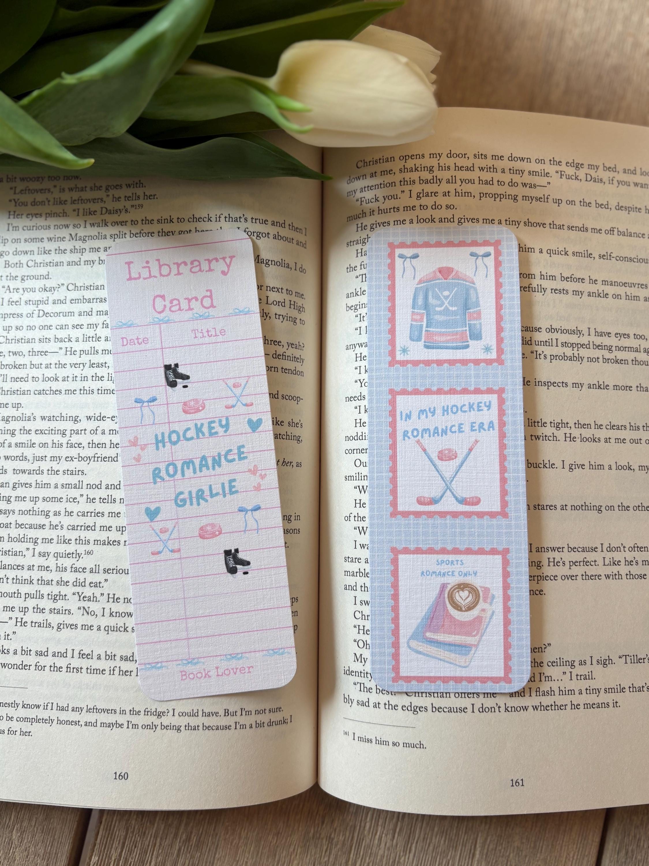 Hockey Romance Bookmarks, Library Card Bookmark, Sports Romance era