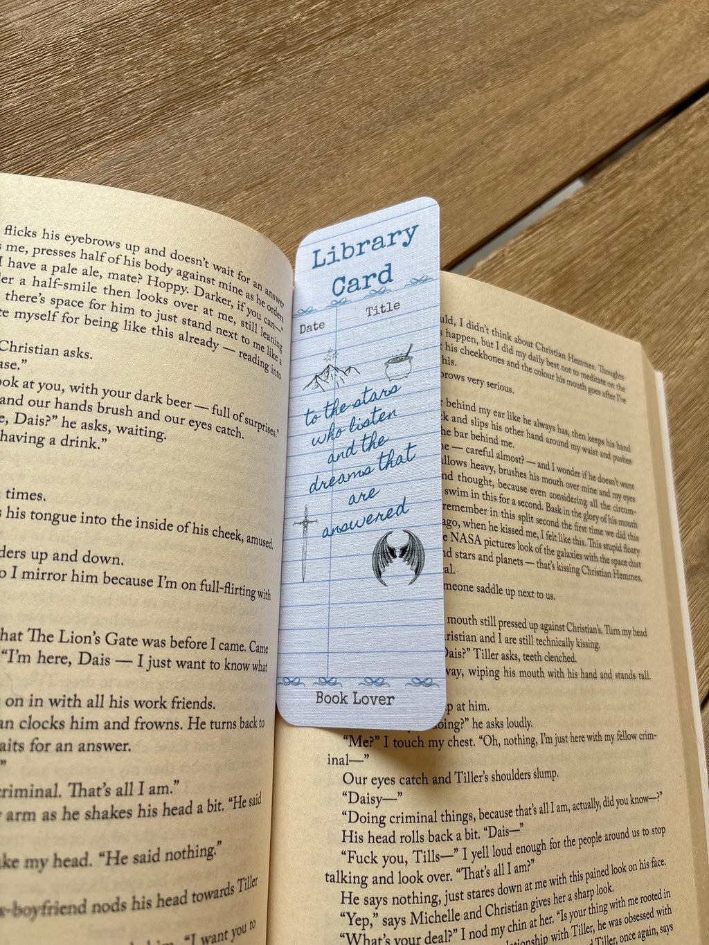 Library card bookmark,To The Stars Who Listen quote