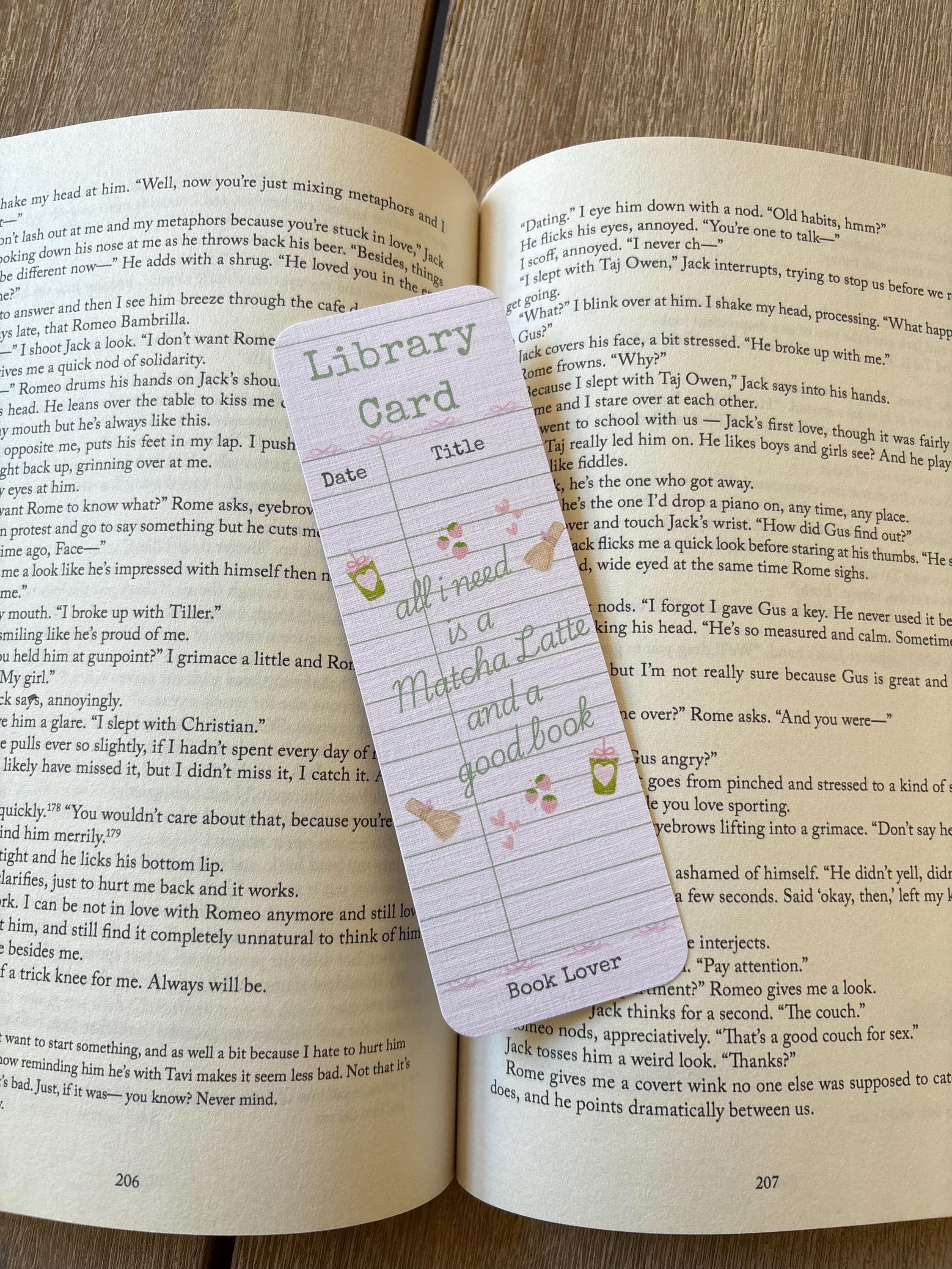 Matcha Latte and a Good Book bookmark, Library card