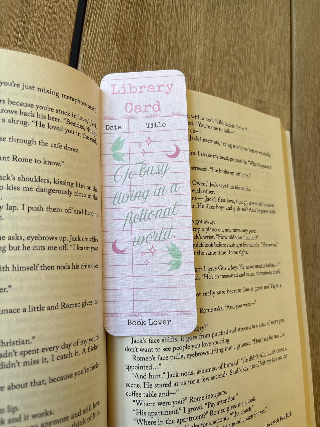 Library Card Bookmark, To busy living in a fictional world